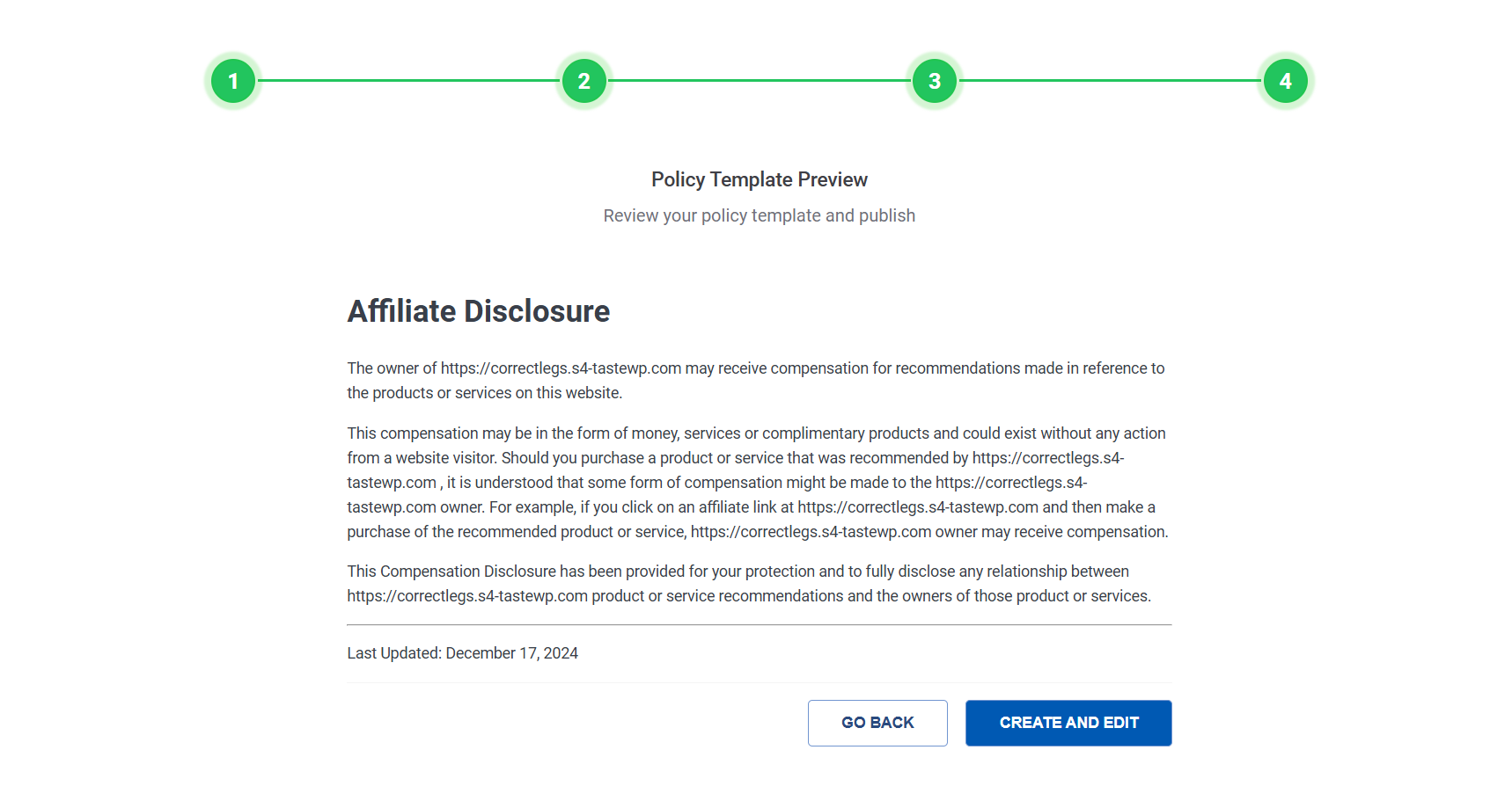 Affiliate discloser  for you website's template preview