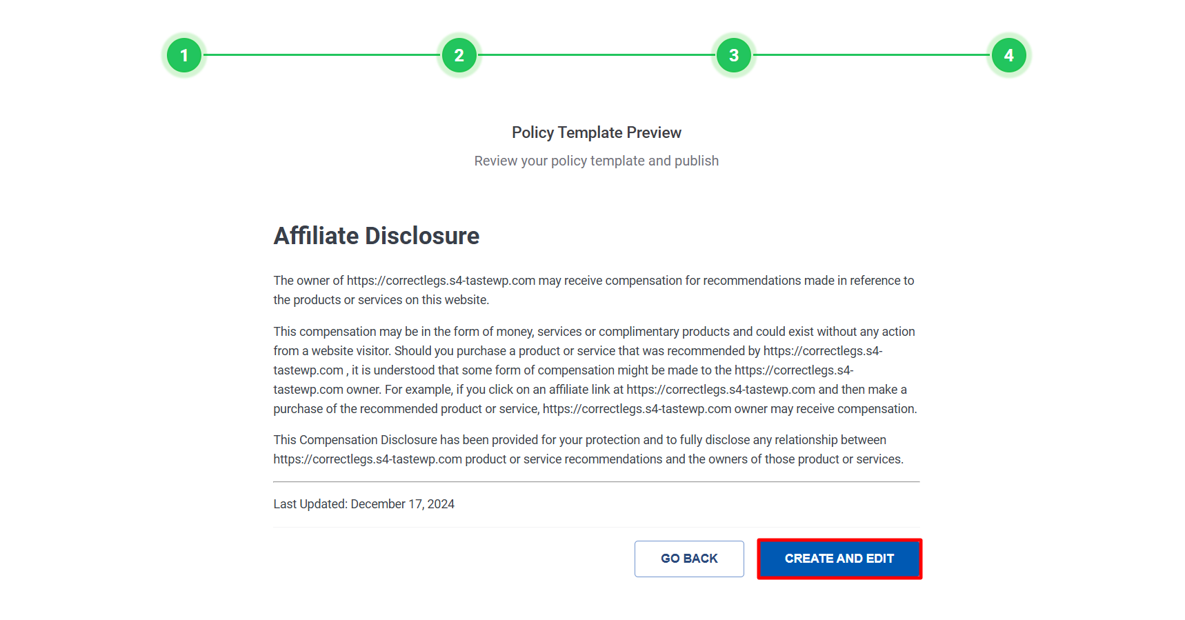 clicking on create and edit