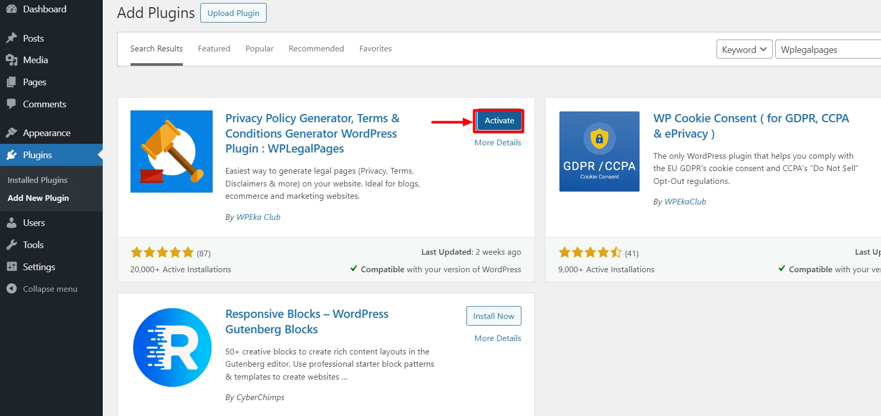 Activating the plugin 