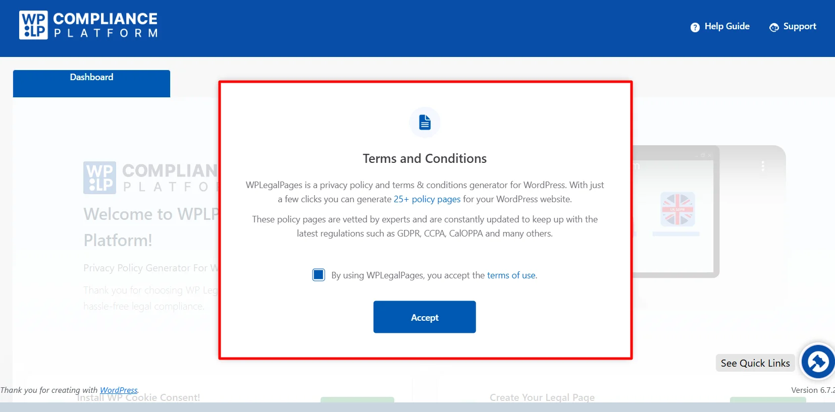 Accepting the terms and condition