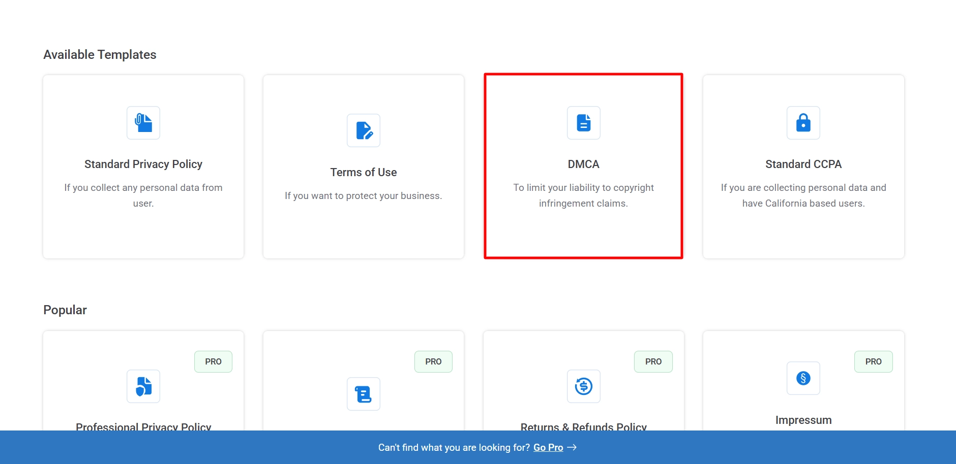 Locate the DMCA template