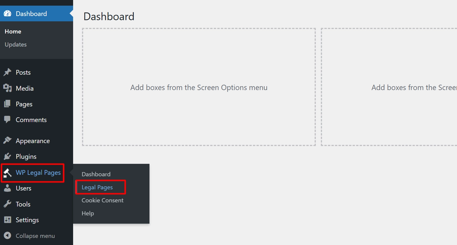 Go to WP Legal Pages > Legal Pages