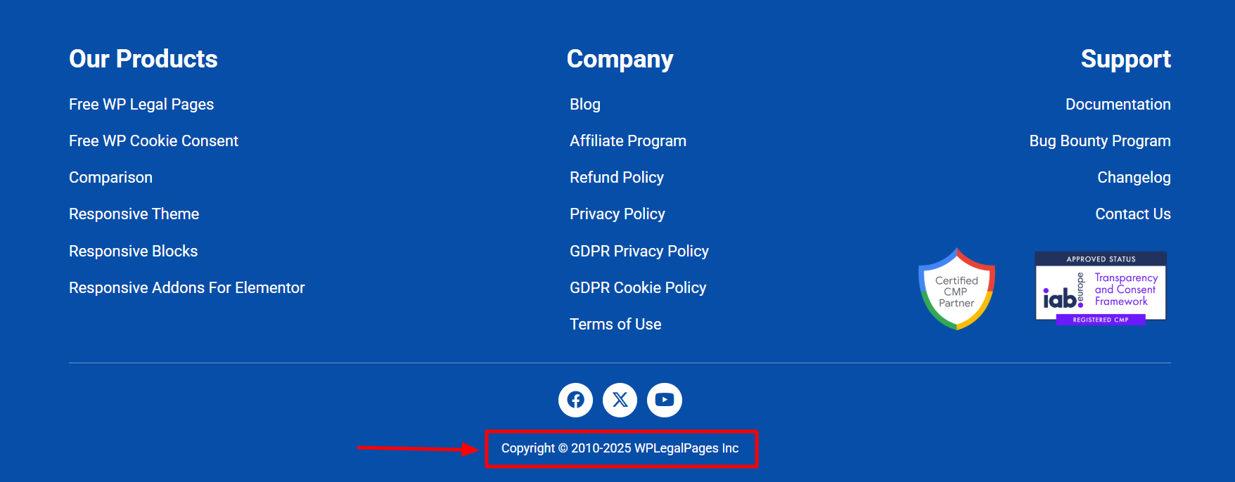 Copyright at the footer