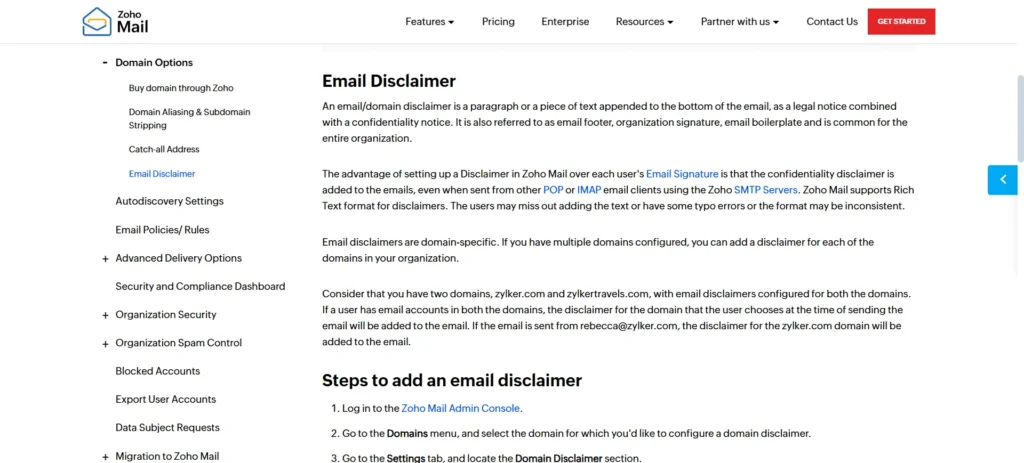 Zoho's Email Disclaimer