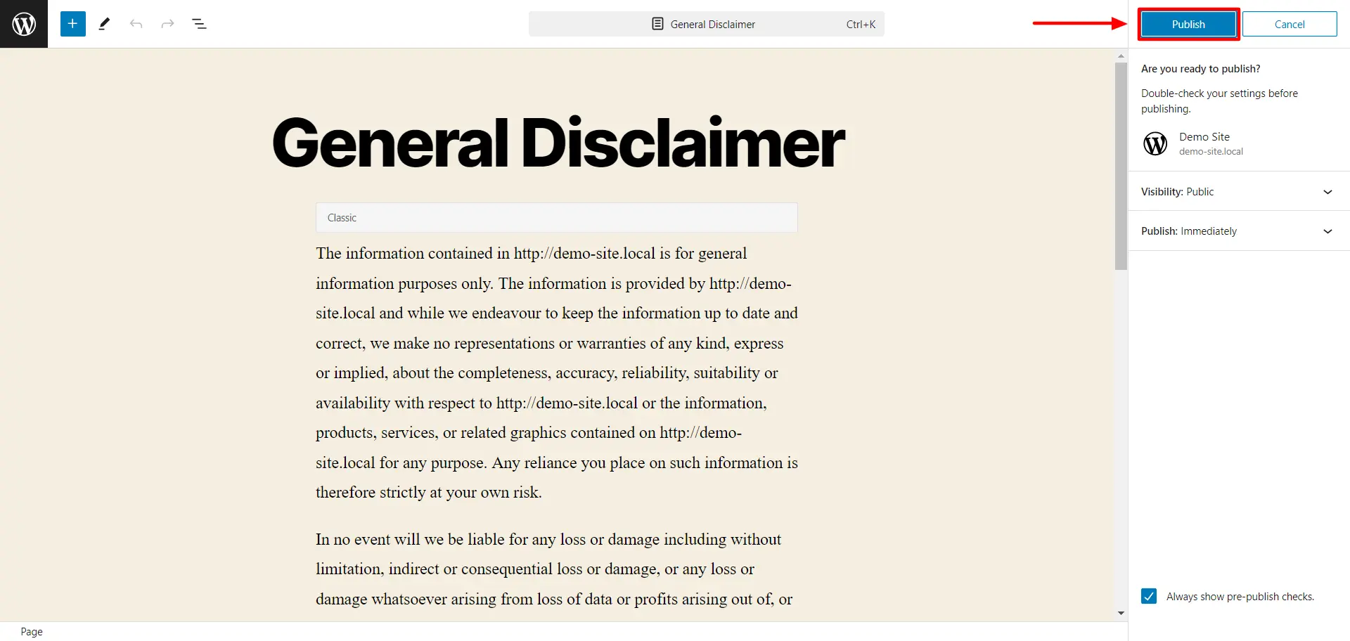 Publishing General Disclaimer