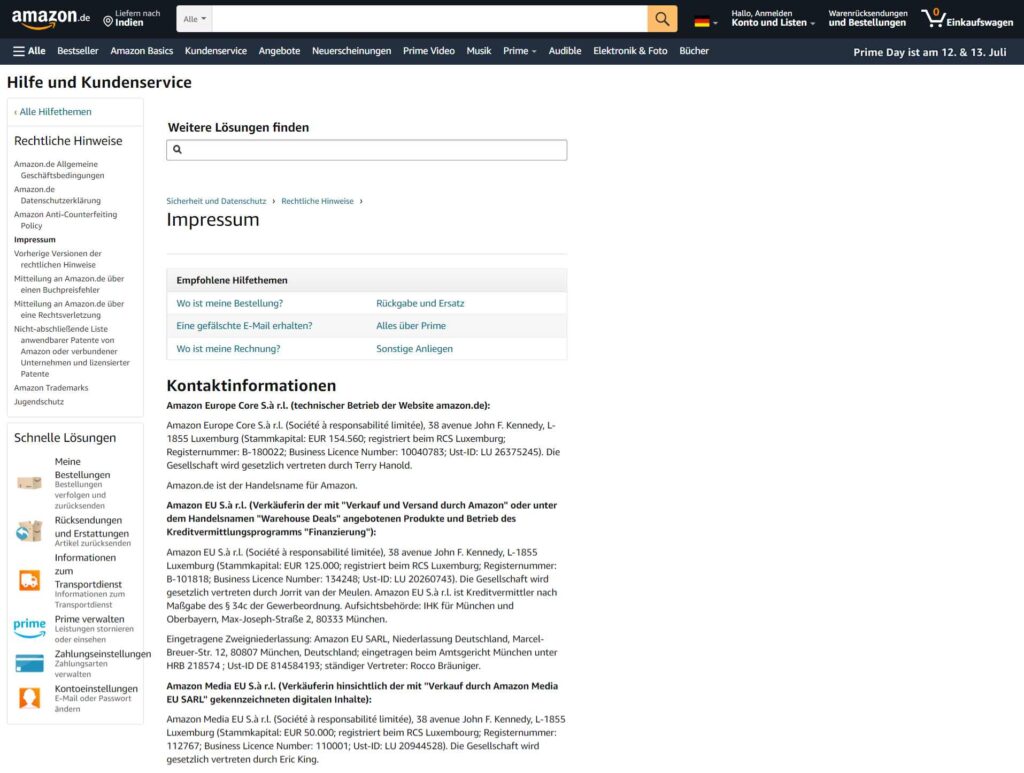 Amazon German Impressum example