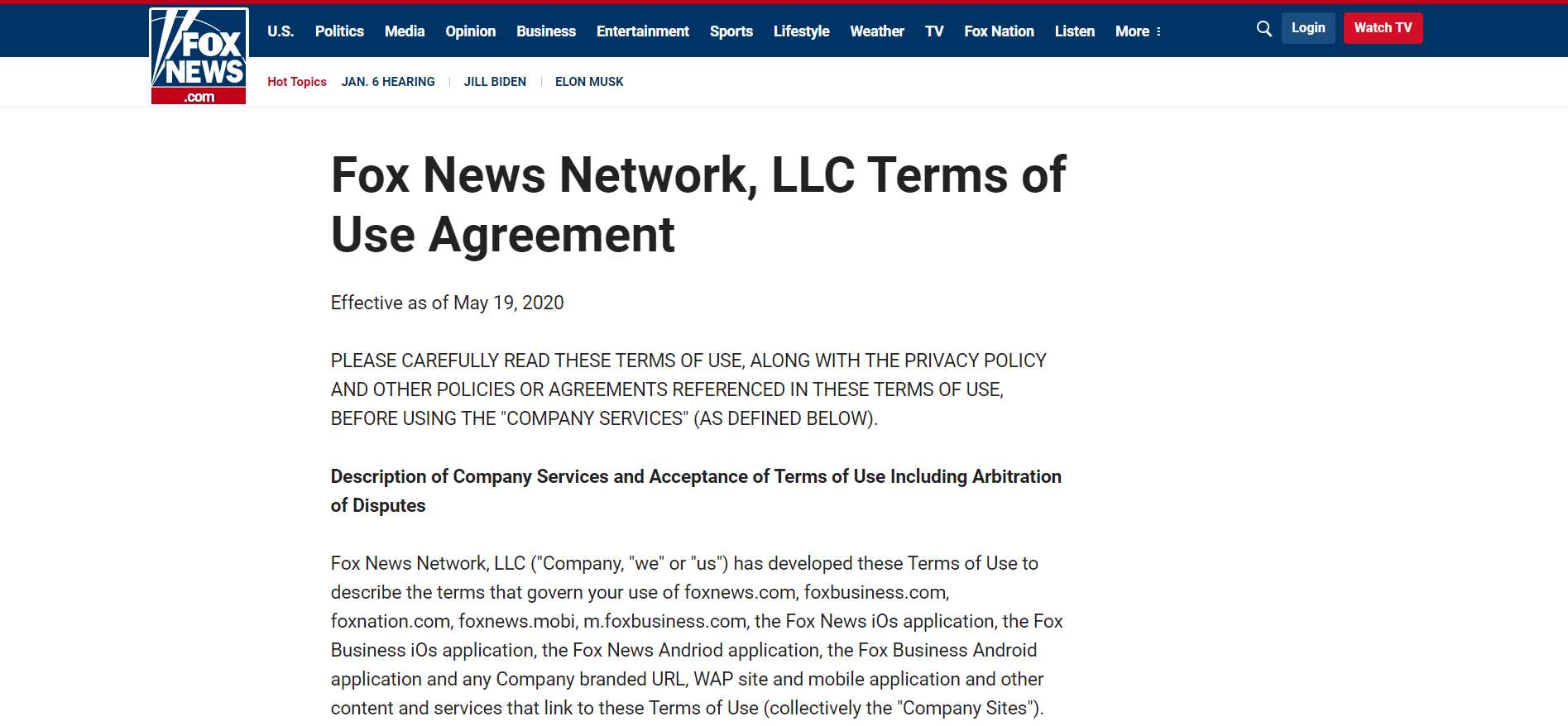 Fox news website disclaimer