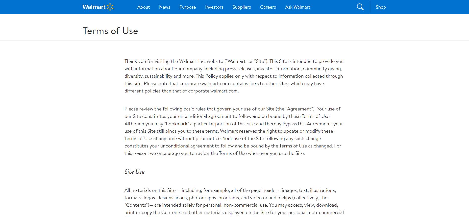 example of walmart's terms and conditions