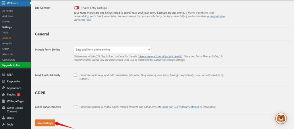 WPForms GDPR Settings