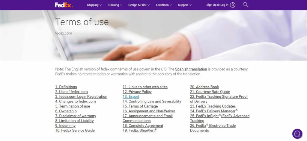 Fedex terms of use