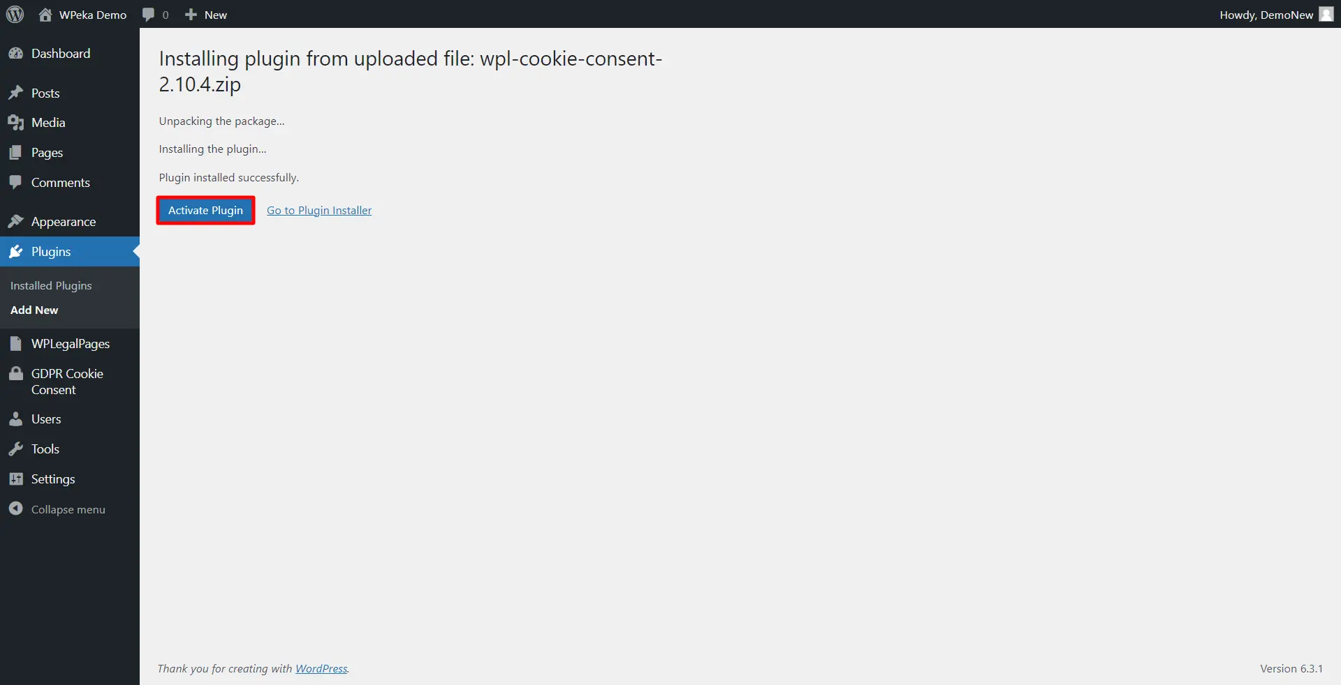activate plugin