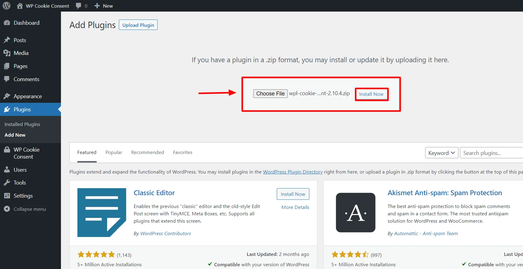 Installing the WP Cookie Consent Pro plugin
