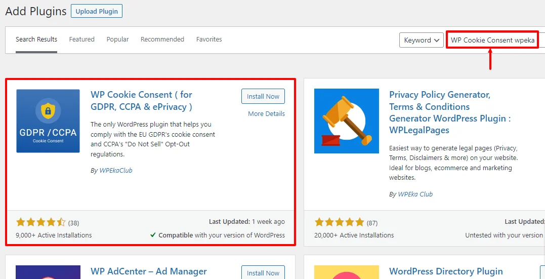 search for WP cookie consent