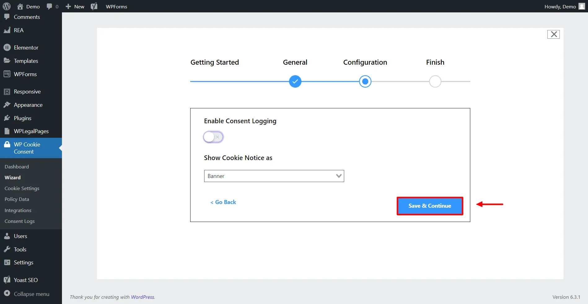 Cookie Consent Wizard Configration