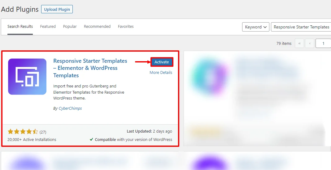 Activate Responsive Starter Templates plugin