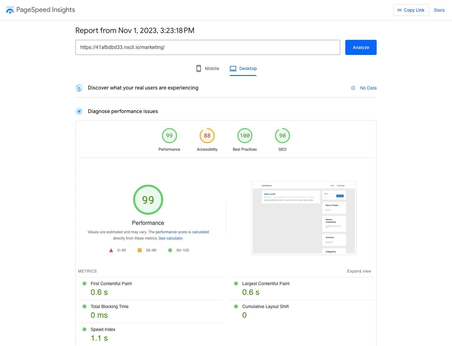 PageSpeed Insights Responsive theme