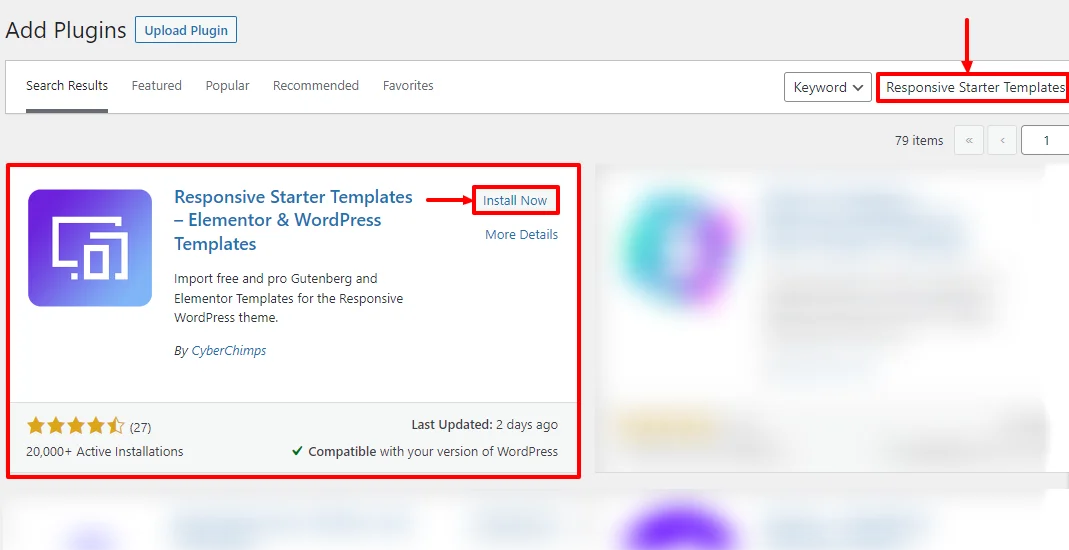 Search Responsive Starter Templates plugin