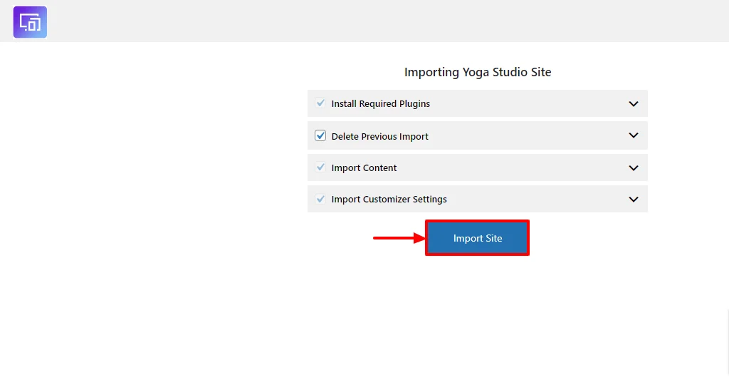 Clicking Import site