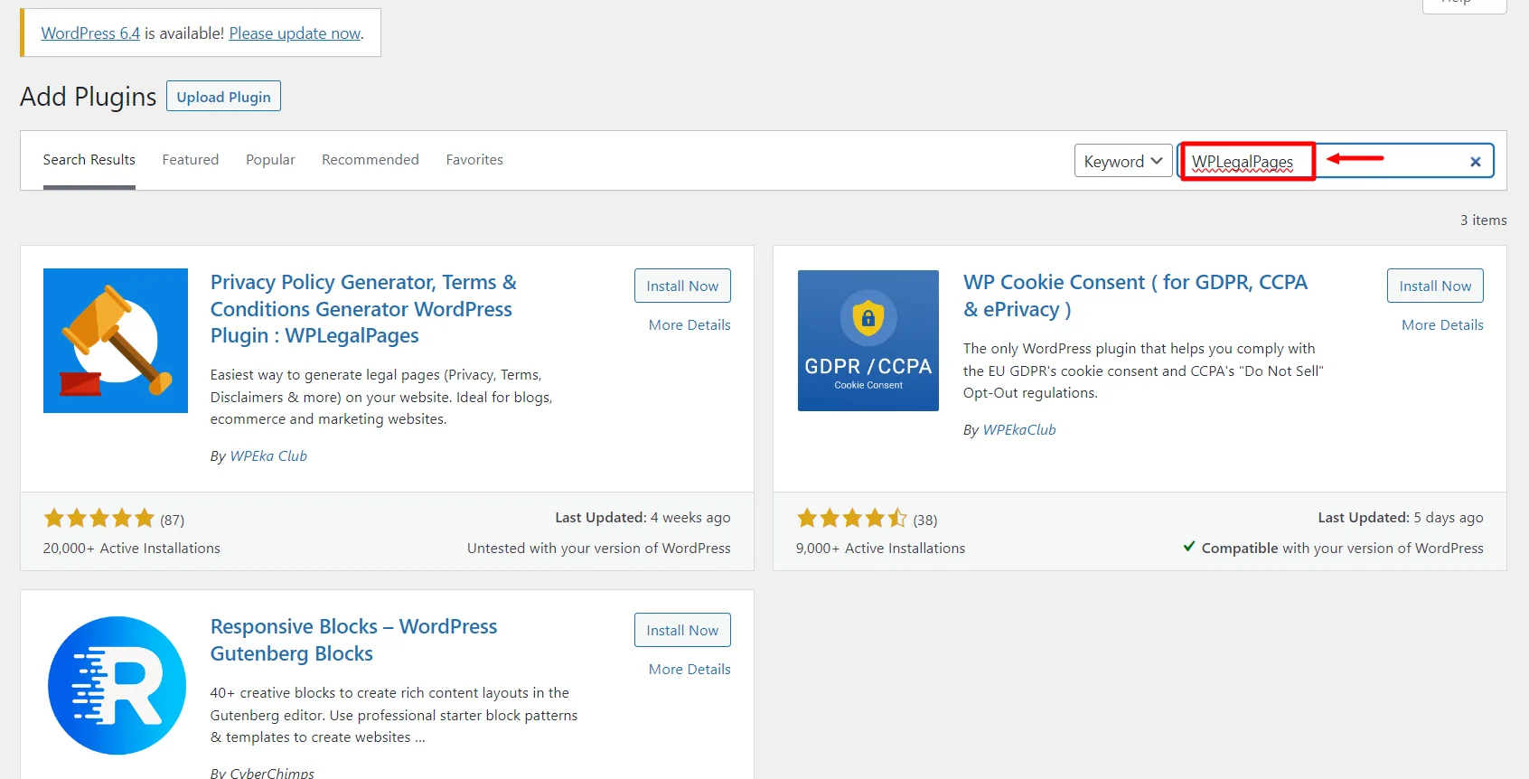 Searching WP legal Pages Plugin