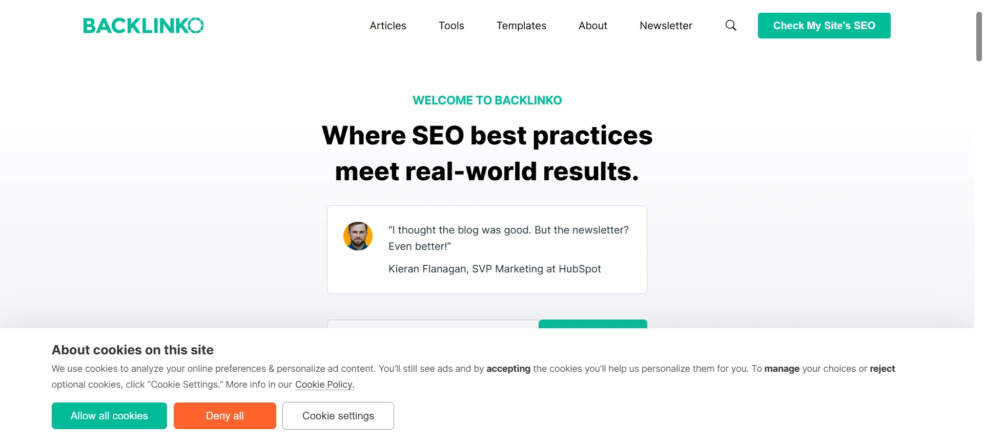 Backlinko Cookie consent banner