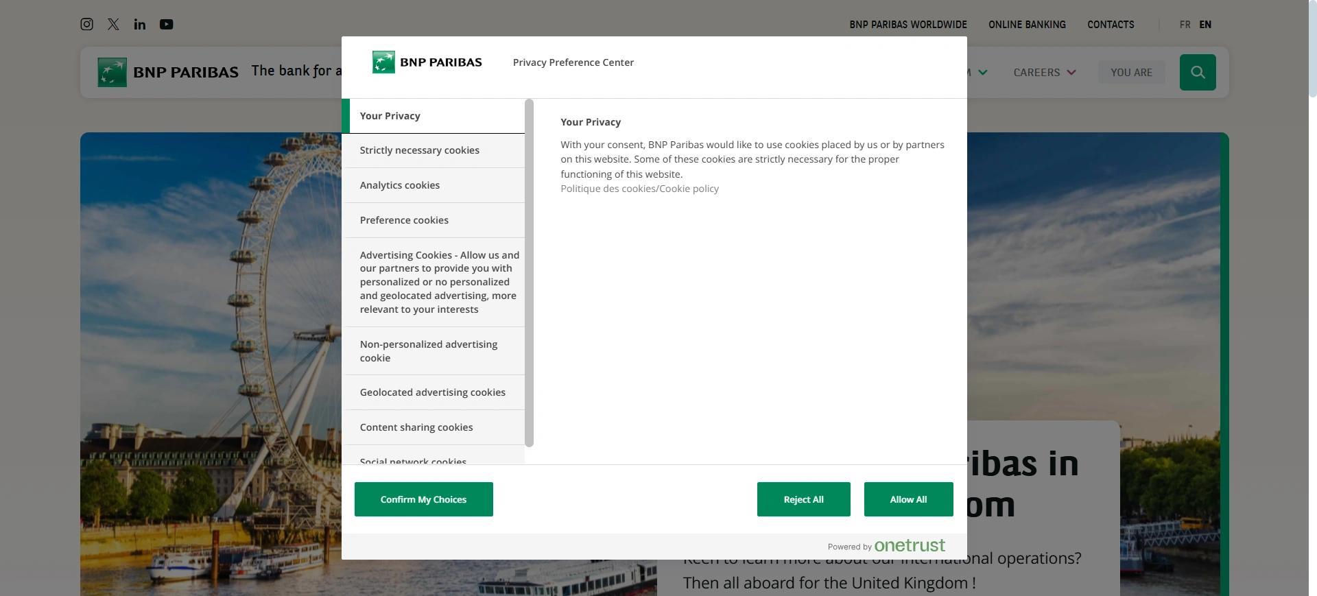 BNP Paribas - cookie consent banner examples