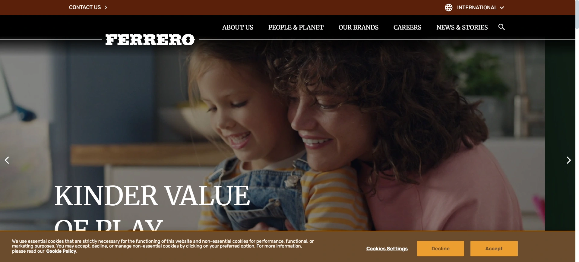 Ferrero Cookie Consent banner example