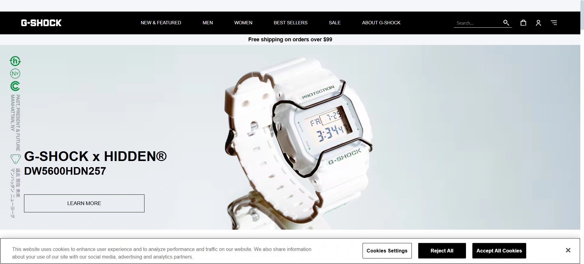 Cookie consent banner used by G-Shock