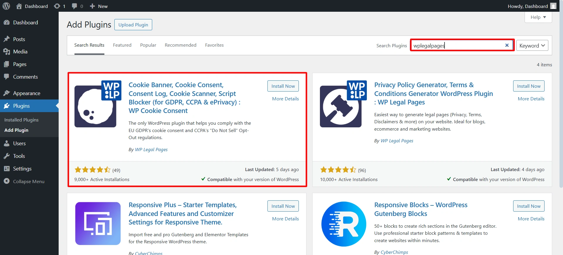 Searching for WP Cookie Consent plugin