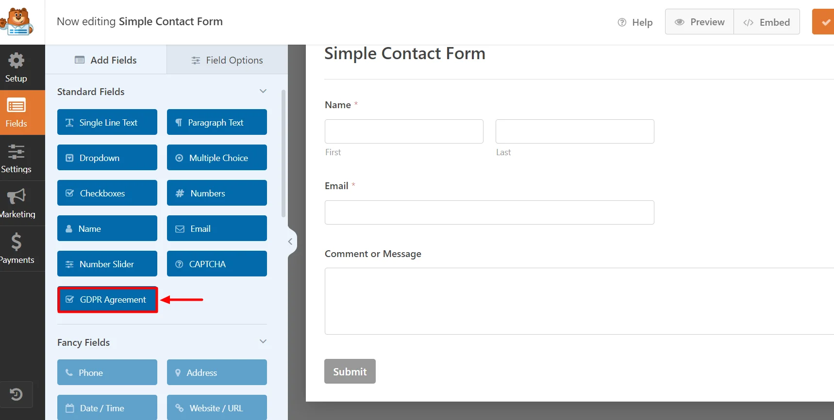 Selecting GDPR Agreement for check box