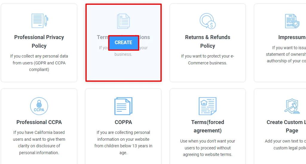 clicking on terms and conditions