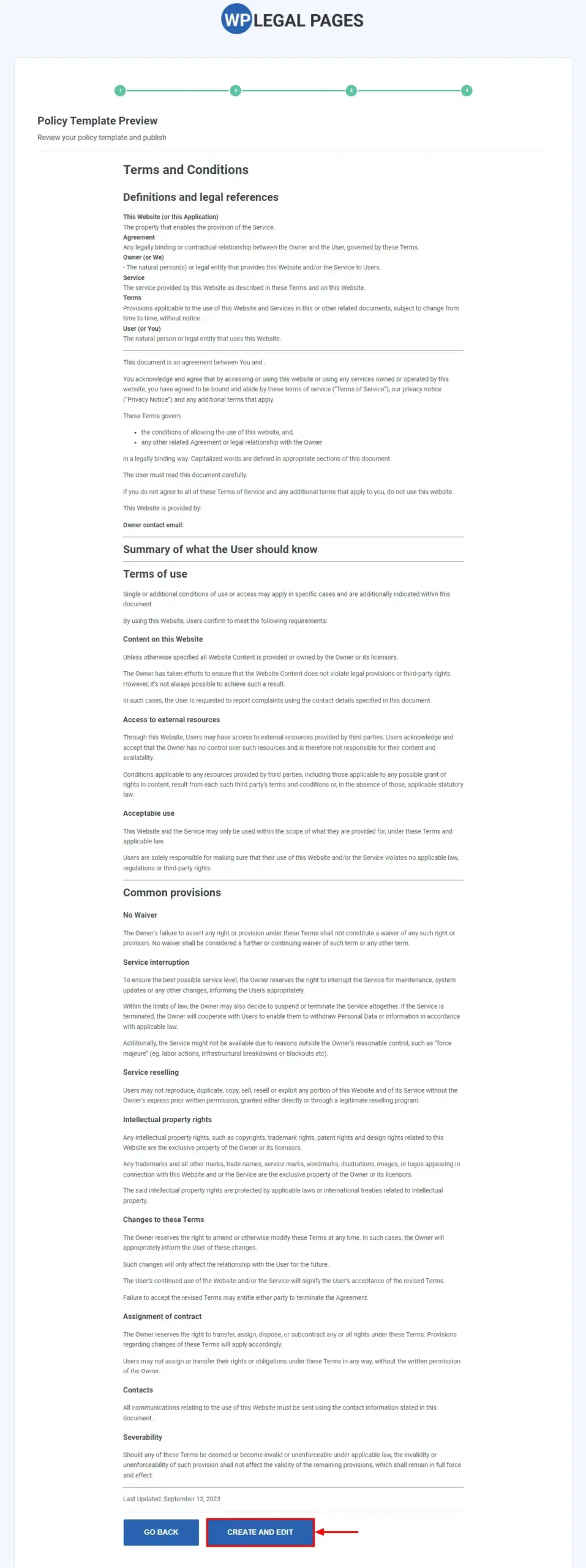 Previewing the privacy policy