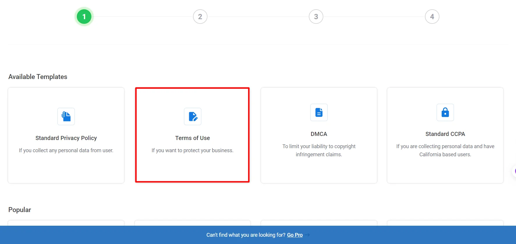 clicking on terms of use page