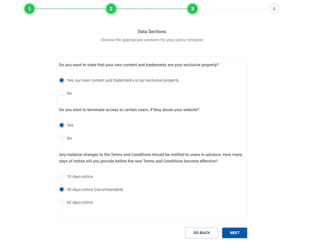 Fill up data section details