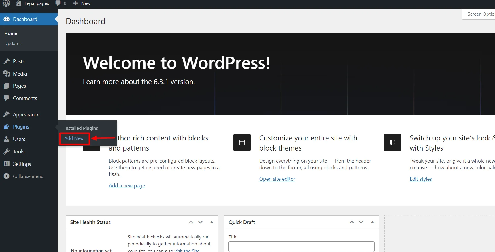 Navigating through dashboard and adding new plugin