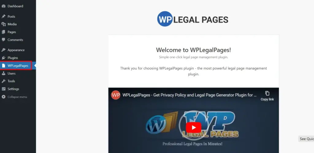 Accessing WPLegalPages