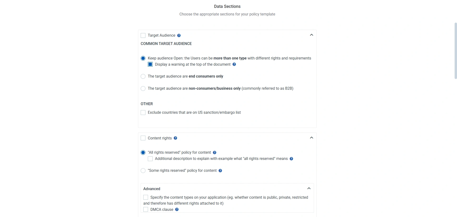 choosing the appropriate business sections