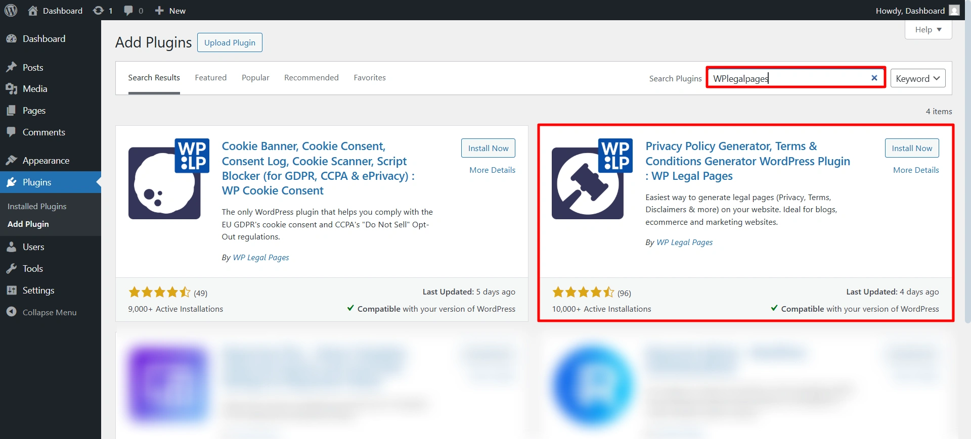 Searching for WP Legal Pages plugin