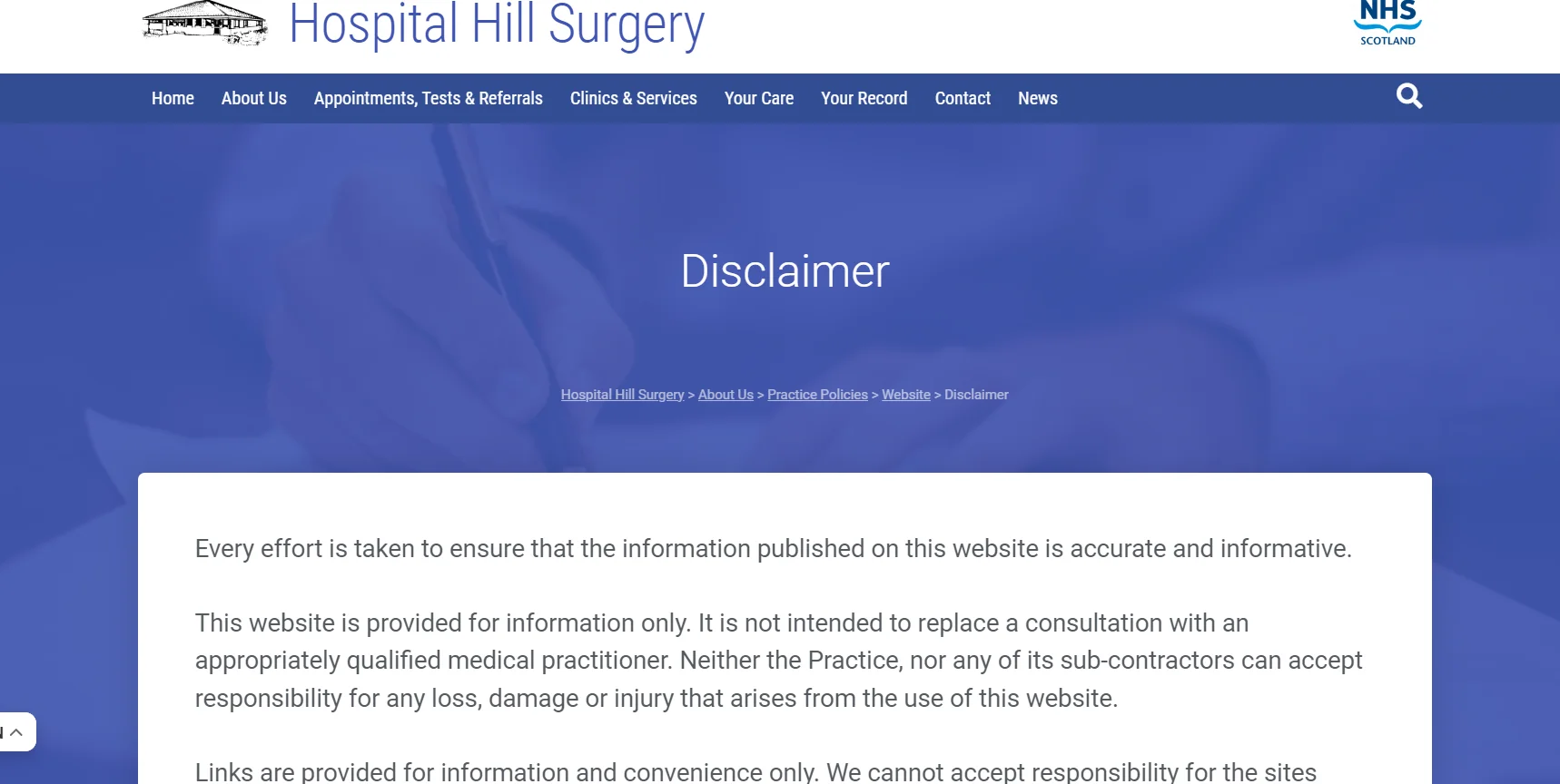 Hospital Hill Surgery Medical Disclaimer