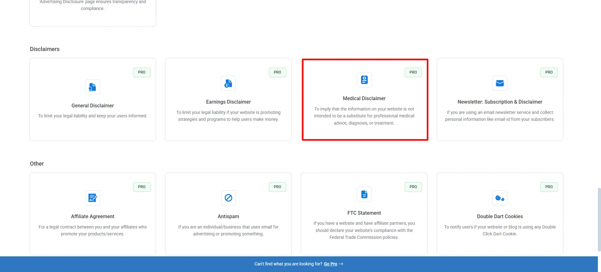 Choosing medical disclaimer template