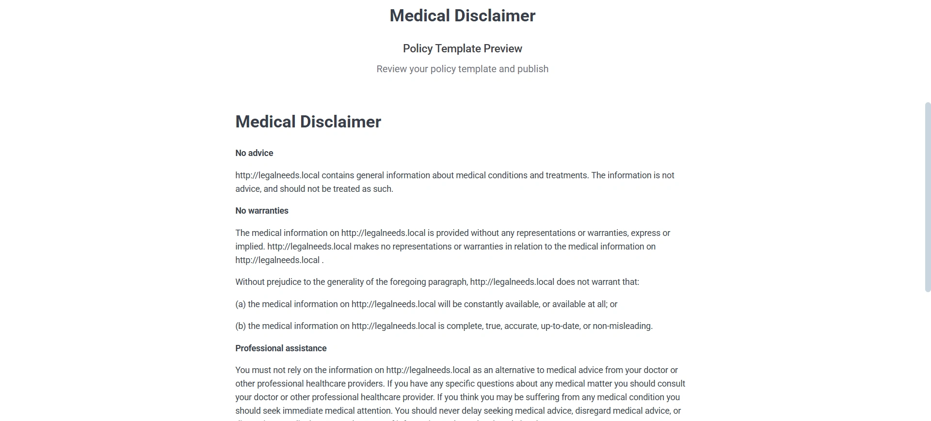Medical Disclaimer is ready