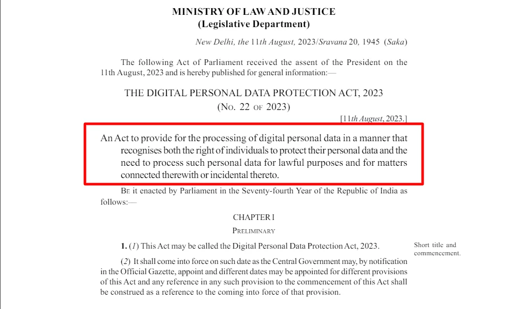 Digital Personal Data Protection Act text