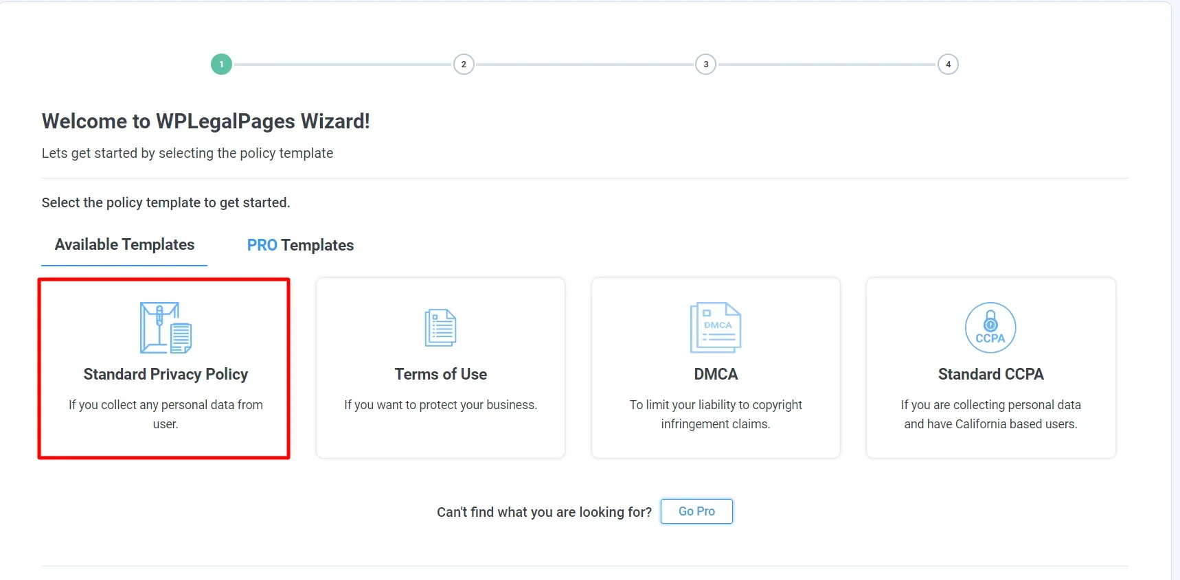 Clicking create legal page