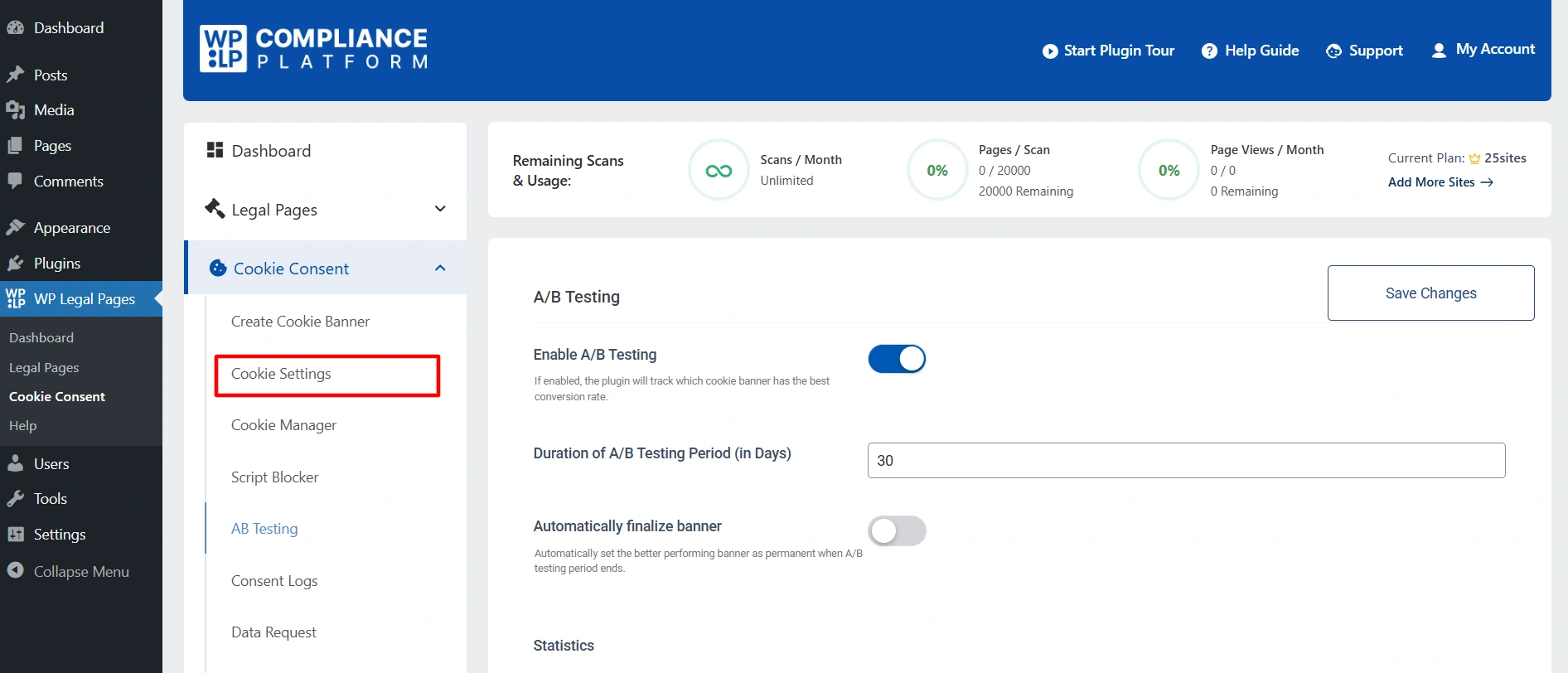 Click on cookie settings