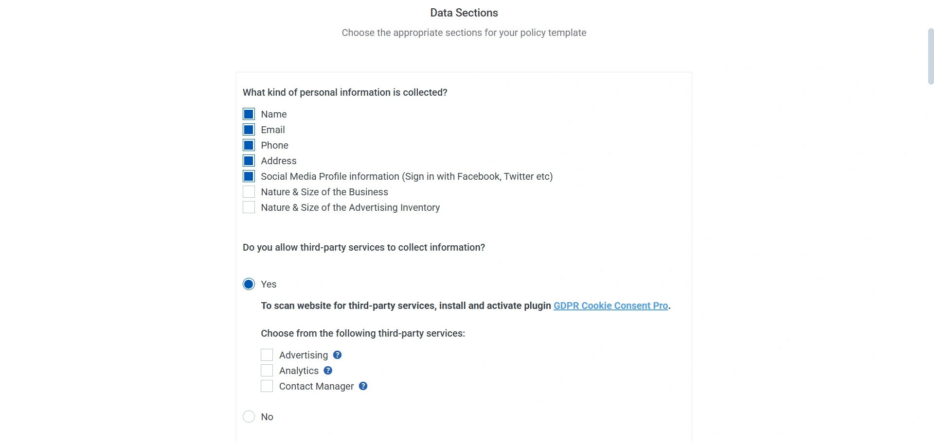 Fill Data sections
