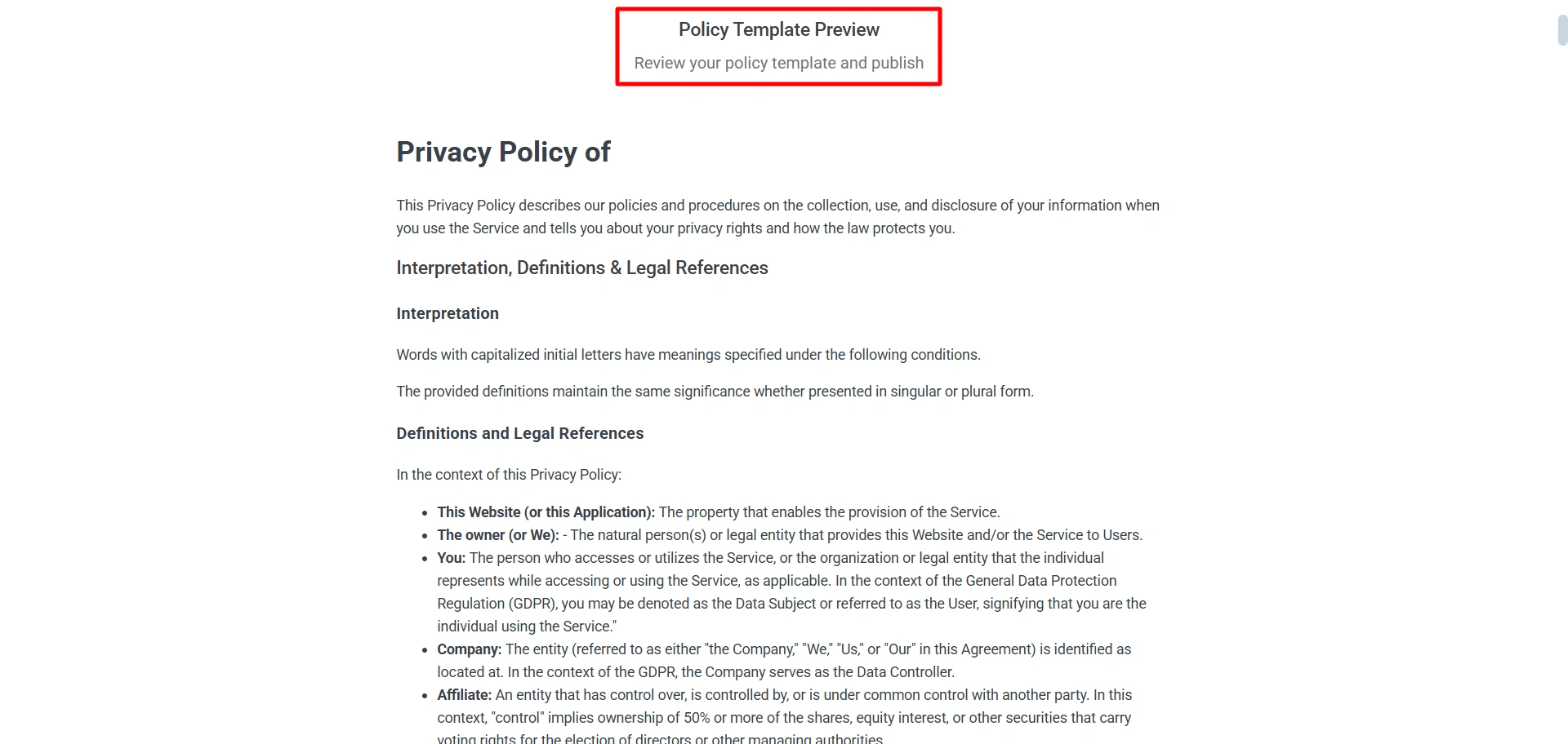 Policy template review