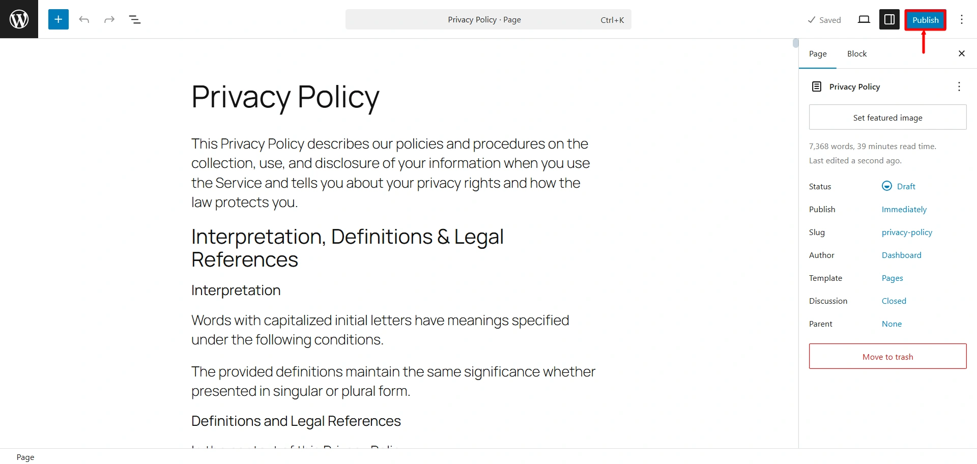 Review privacy policy and publish
