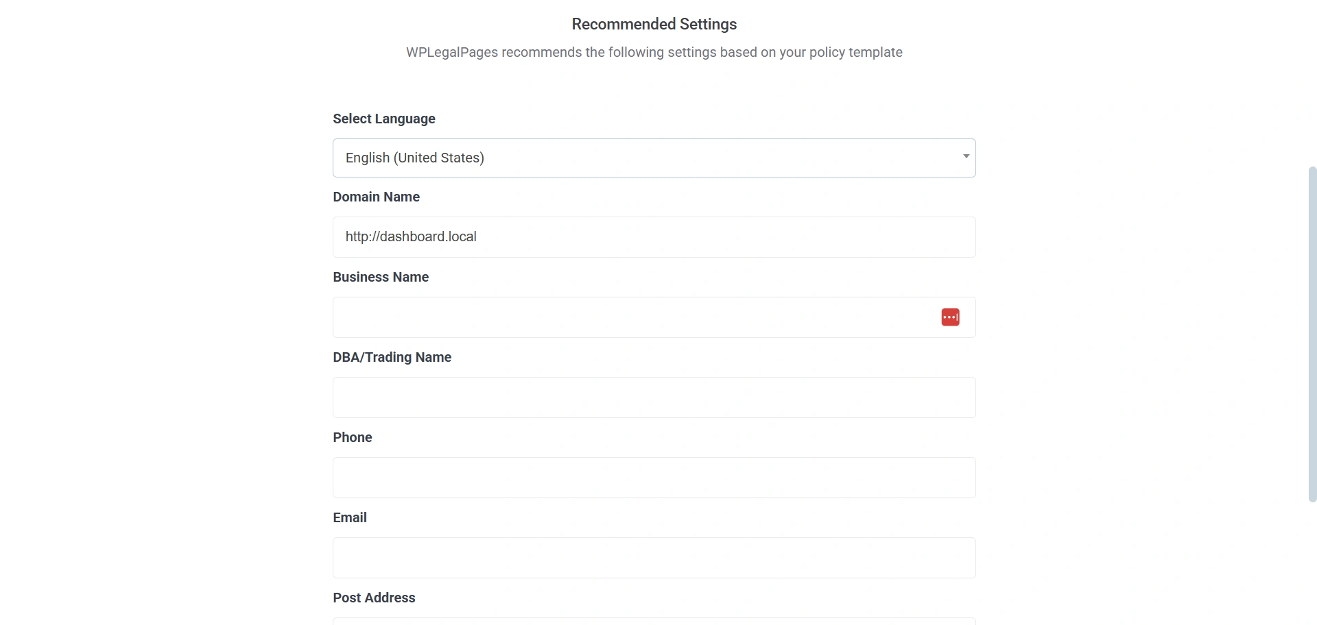 Recommended settings