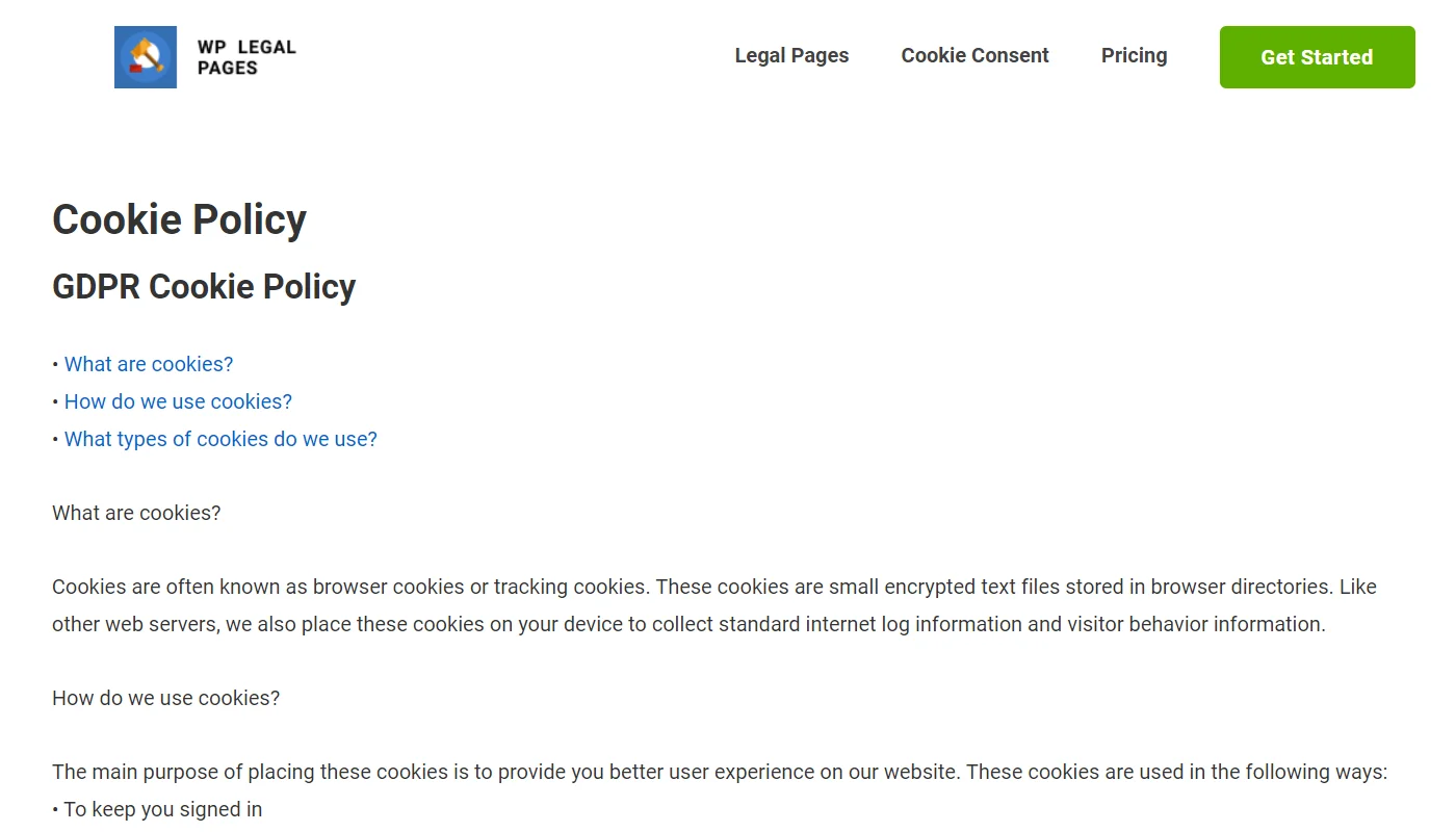 Cookie policy example