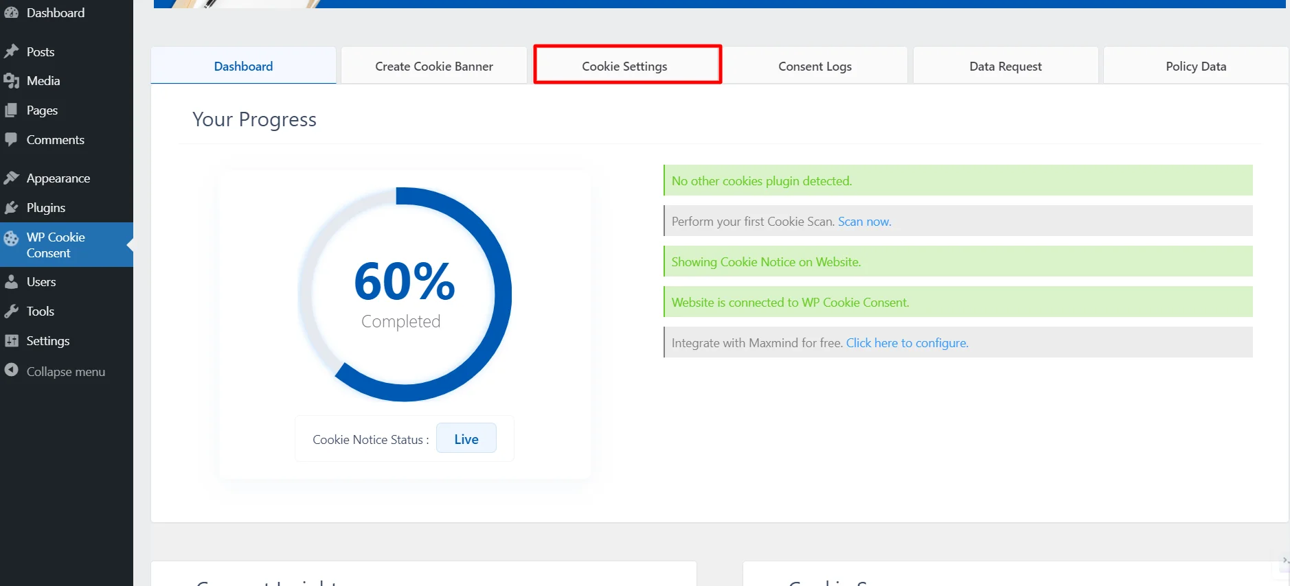 Navigate to cookie settings