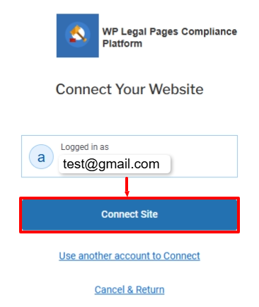 Log in and connect to you existing website - WP Legal Pages